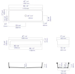 ALFI 48" White Above Mount Fireclay Bath Trough Sink, AB48TR