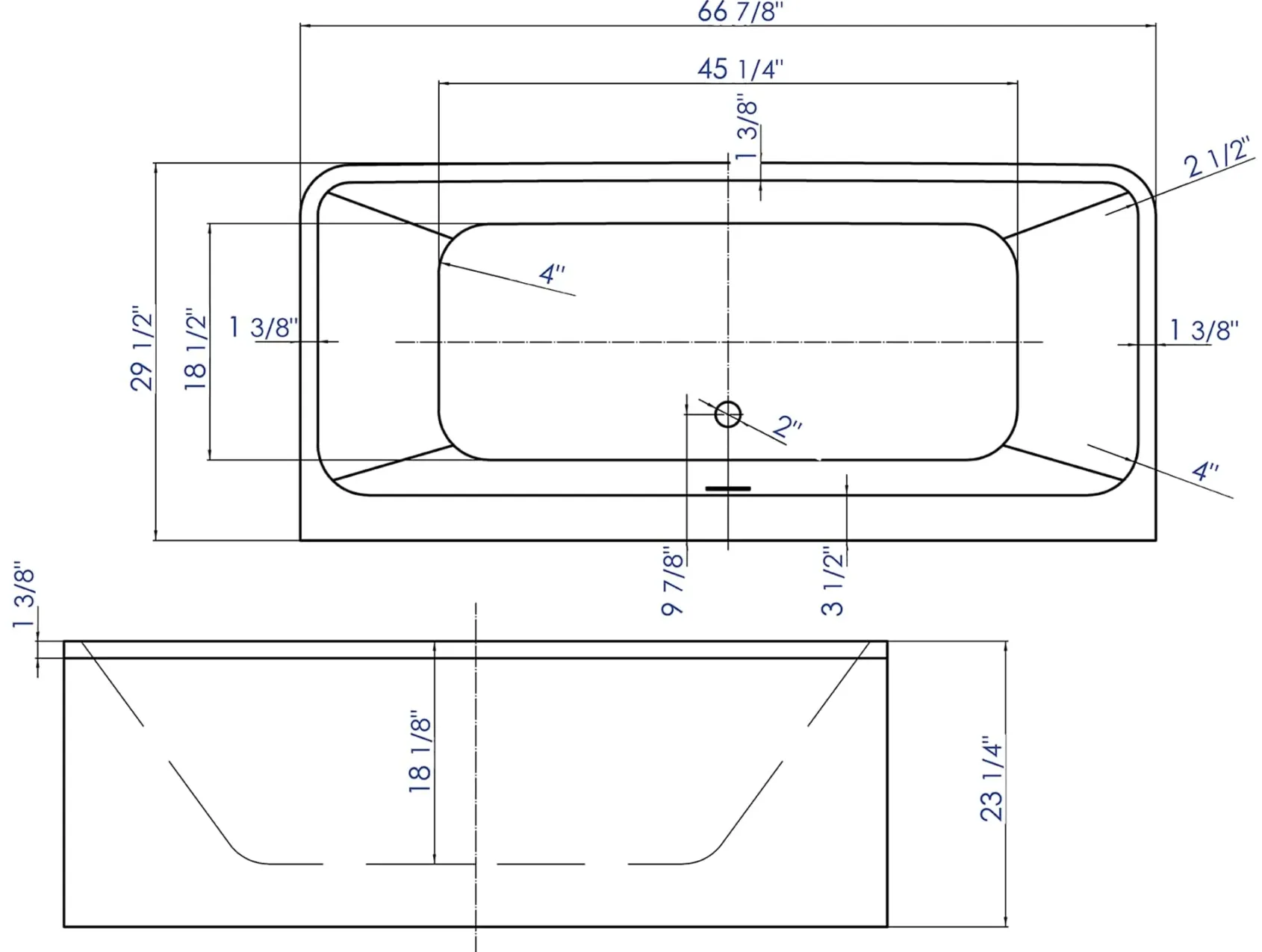 ALFI brand 67" Acrylic Free Standing Rectangle Soaking Bathtub, White, AB8859