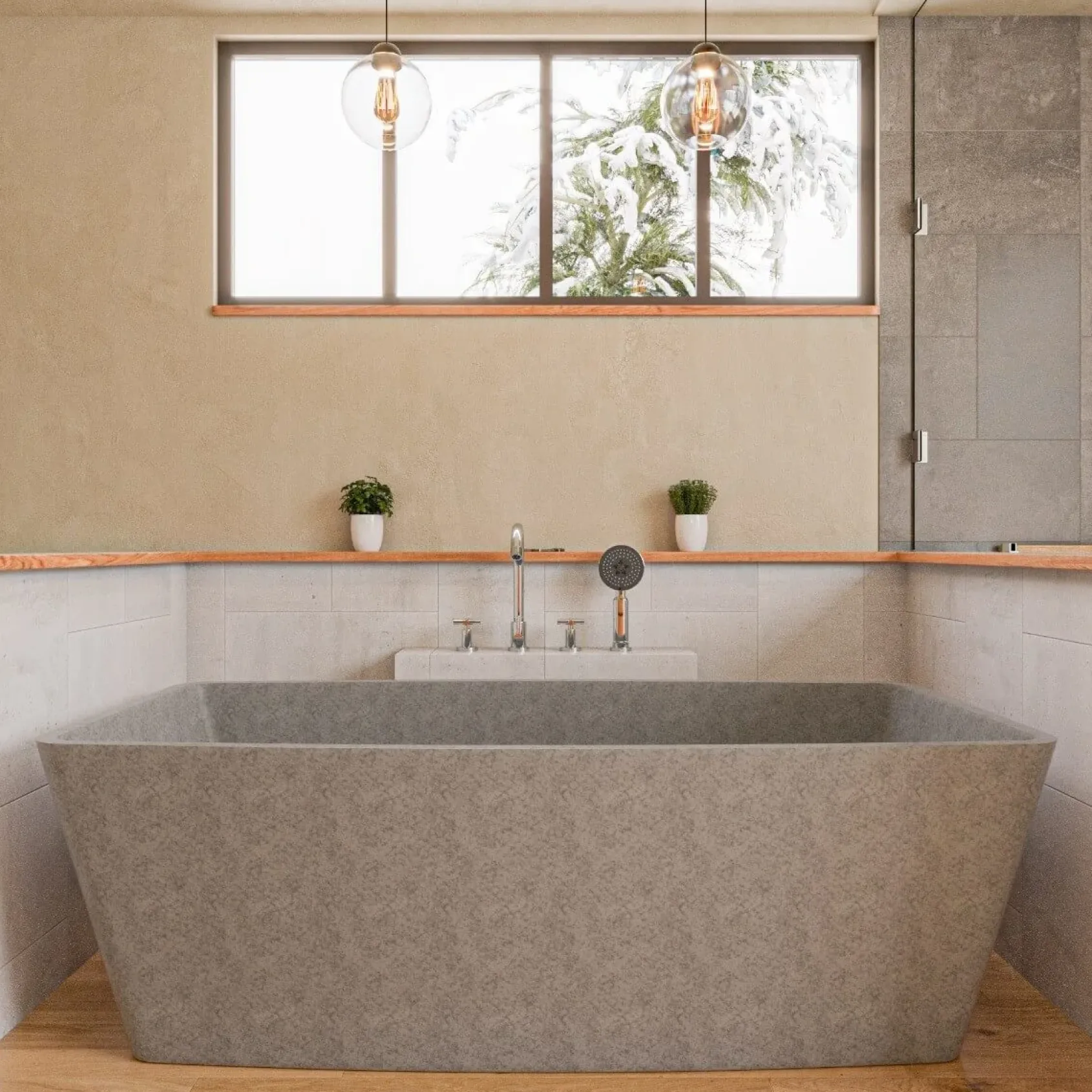 ALFI brand 71" Concrete Free Standing Rectangle Bathtub, Gray Matte, ABCO71TUB