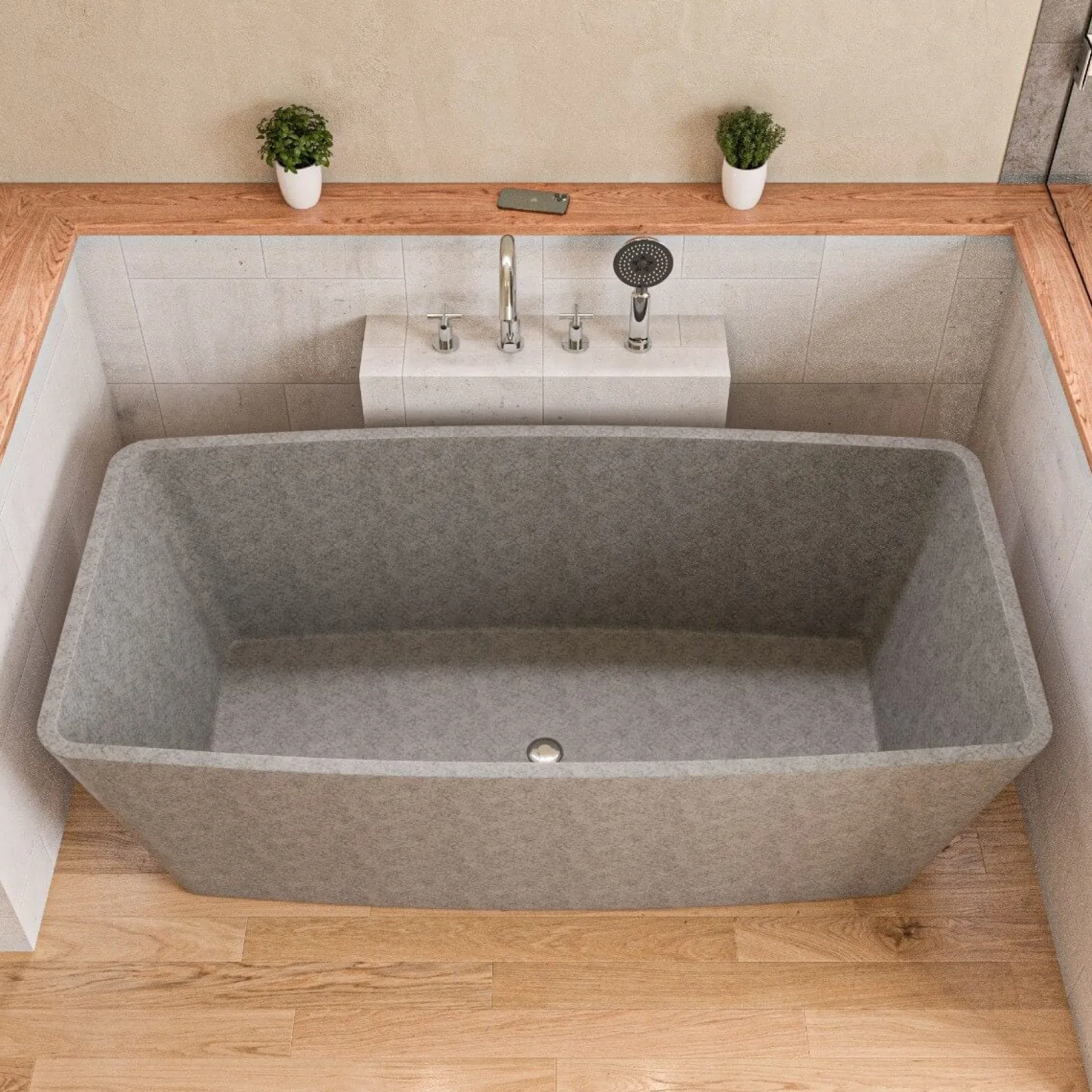 ALFI brand 71" Concrete Free Standing Rectangle Bathtub, Gray Matte, ABCO71TUB
