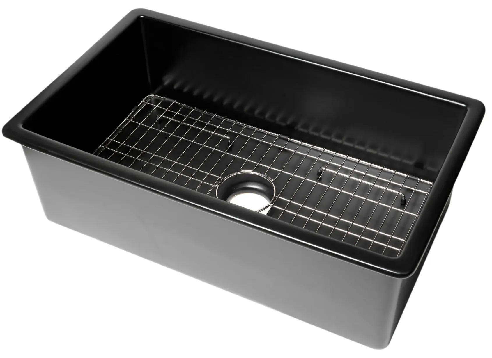 ALFI brand 32" Drop In Fireclay Kitchen Sink, Black Matte, No Faucet Hole, ABF3219SUD-BM