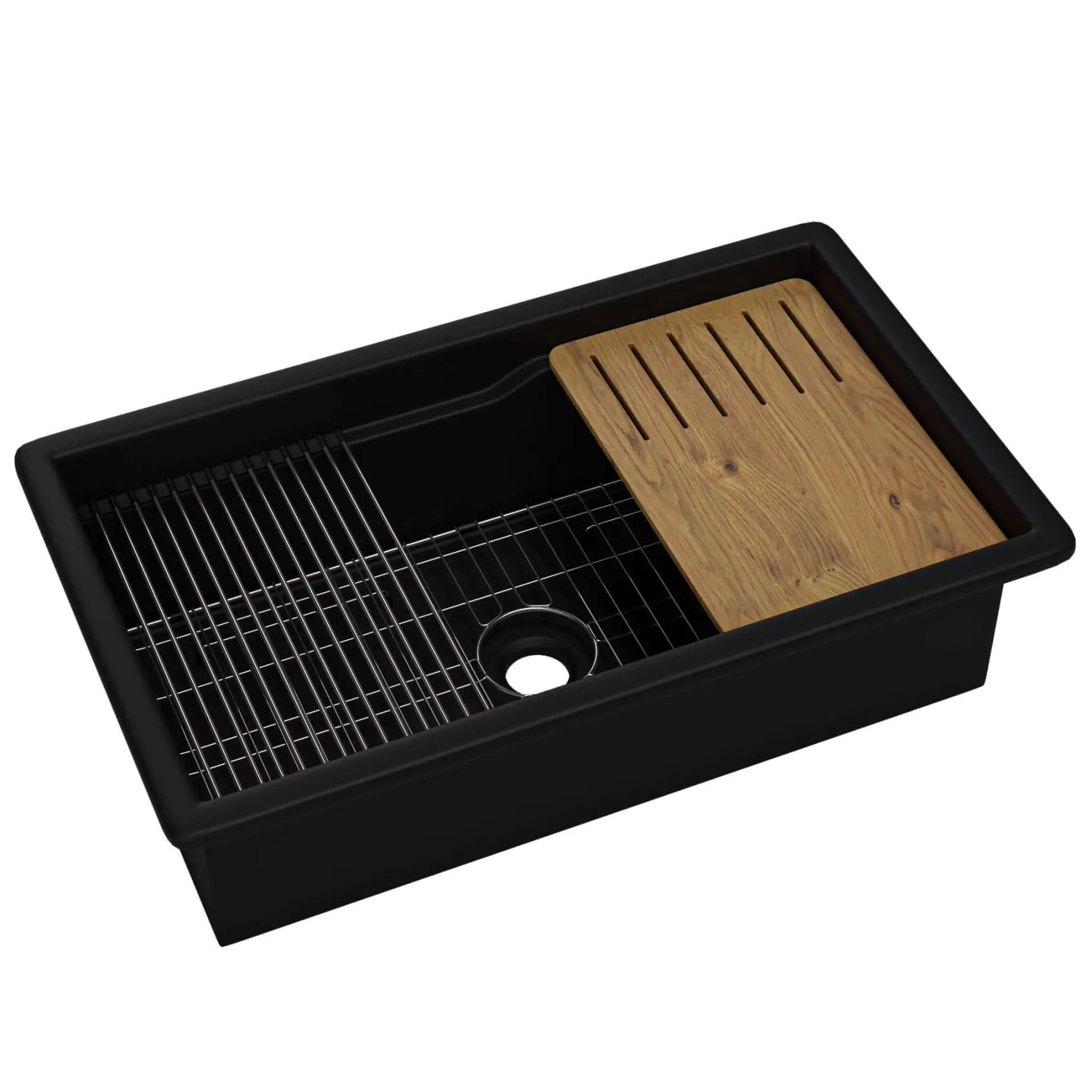 ALFI brand 32" Fireclay Workstation Dual Mount Kitchen Sink, Black Matte, Includes Drainboard, No Faucet Hole, ABFS3219SUD-BM