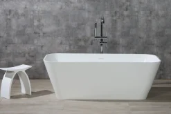 ALFI brand 68" Solid Surface Smooth Resin Free Standing Rectangle Soaking Bathtub, White Matte, AB9952
