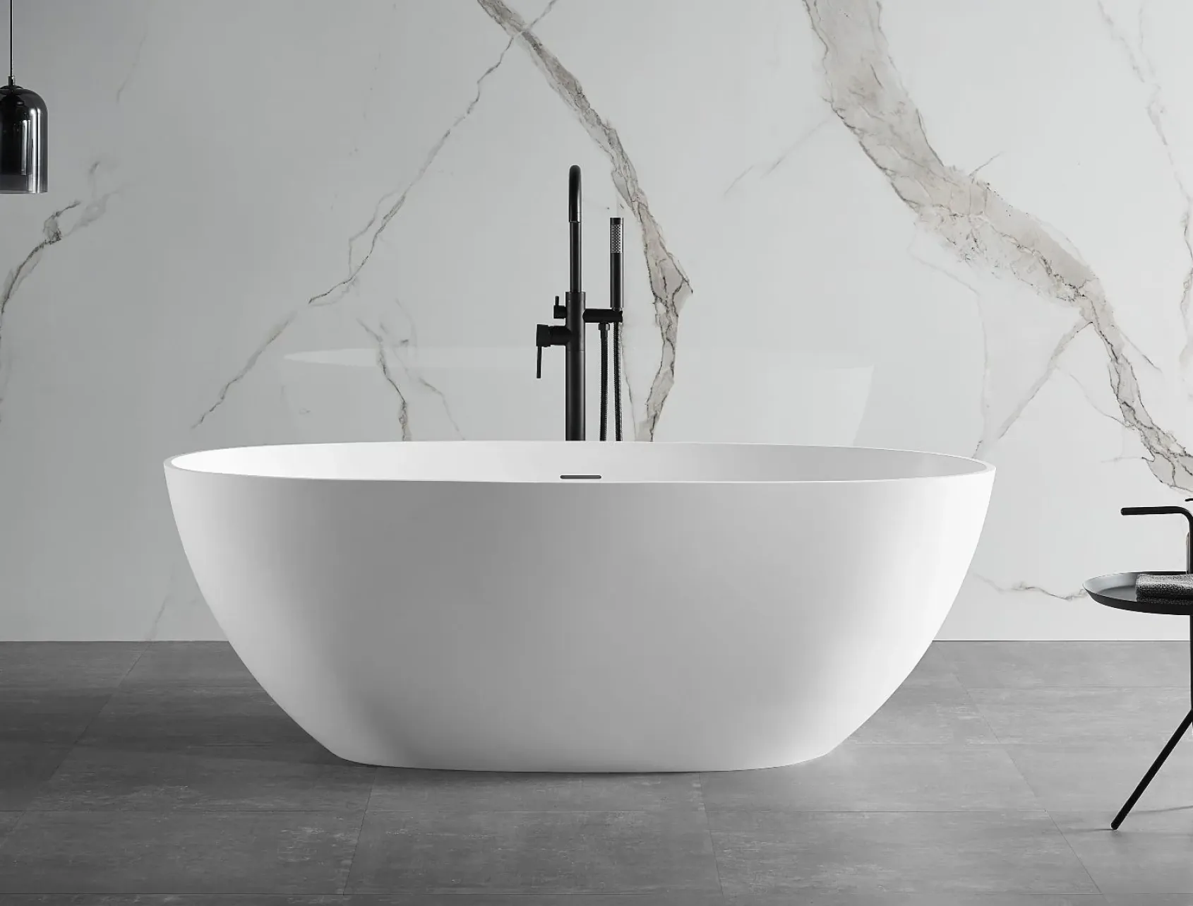 ALFI brand 59" Solid Surface Resin Free Standing Oval Soaking Bathtub, White, AB9975