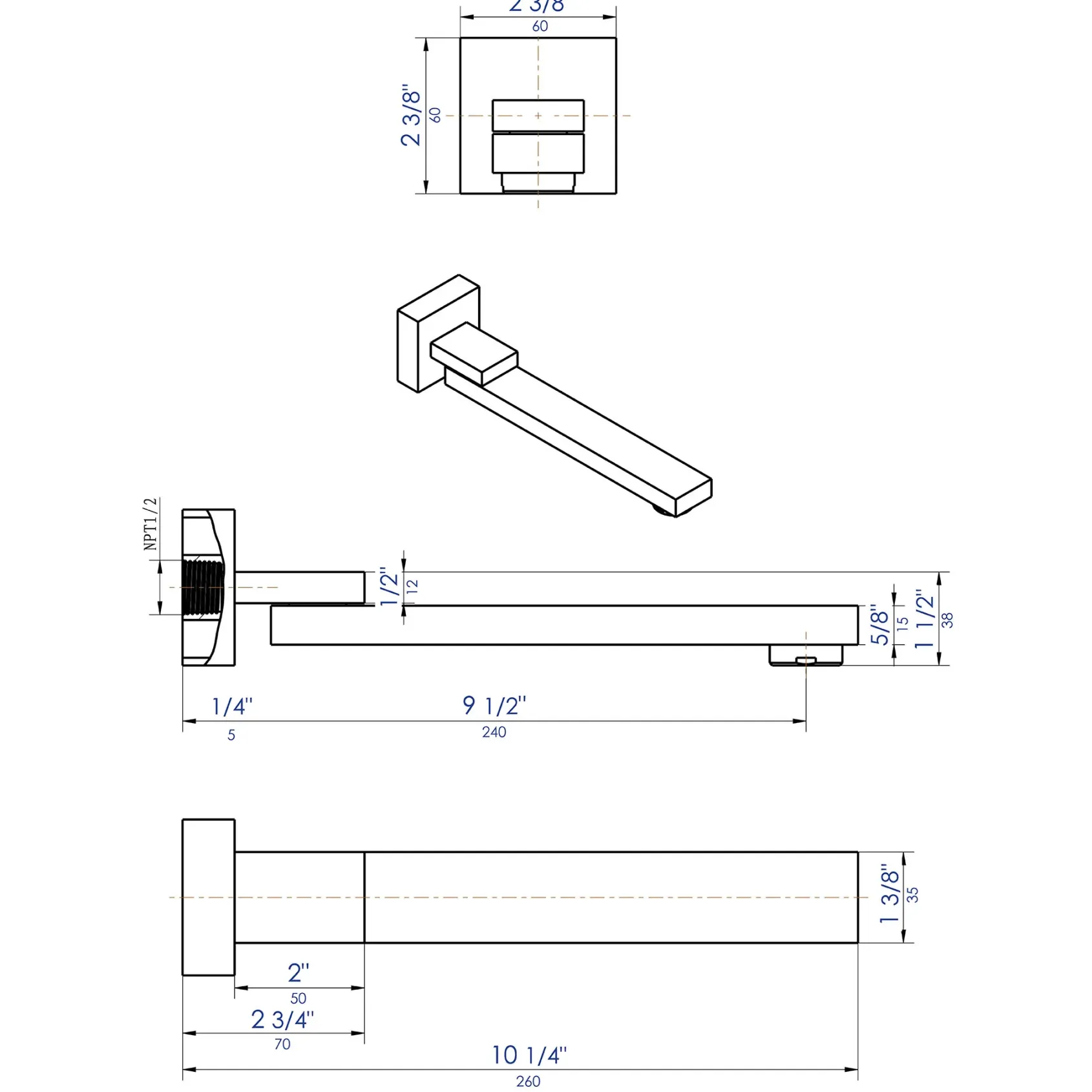 ALFI brand AB7701-BN Brushed Nickel Square Foldable Tub Spout