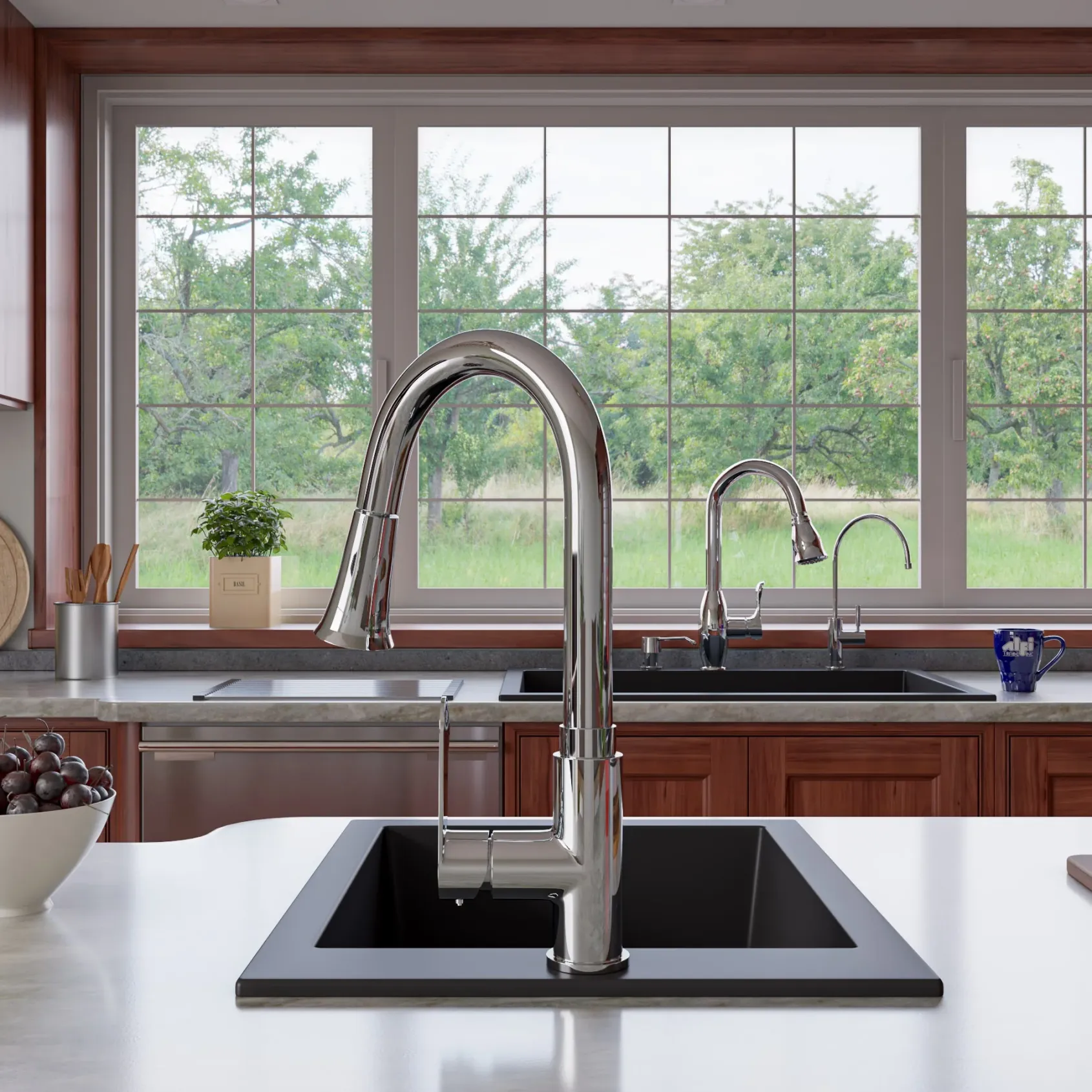 ALFI Black 33" Single Bowl Drop In Granite Composite Kitchen Sink, AB3322DI-BLA