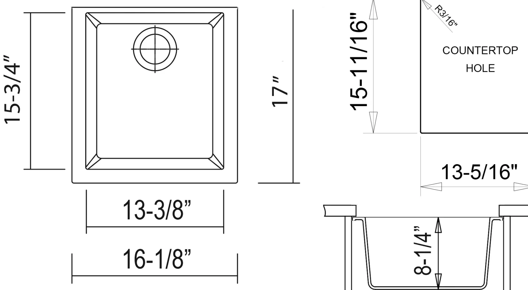 ALFI Black 17" Undermount Rectangular Granite Composite Kitchen Prep Sink, AB1720UM-BLA