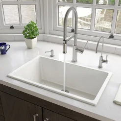 ALFI brand 30" Dual Mount Fireclay Kitchen Sink, White, No Faucet Hole, AB3018UD-W