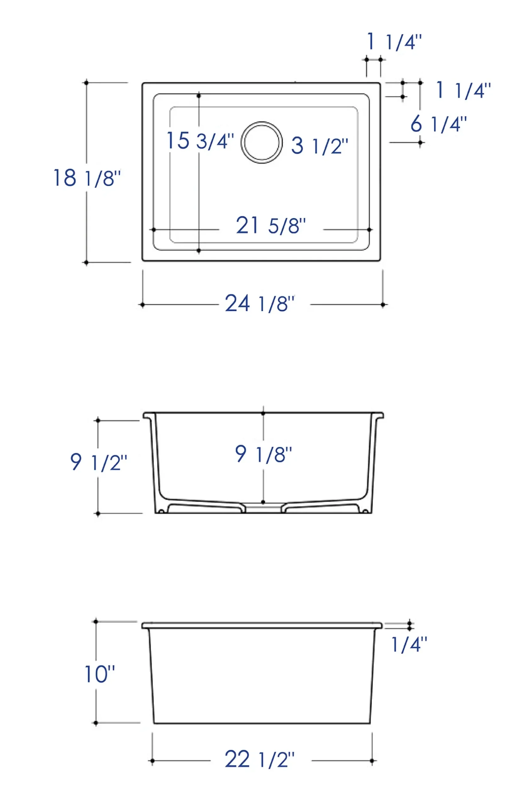 ALFI brand 24" Dual Mount Fireclay Kitchen Sink, Black Matte, No Faucet Hole, AB2418UD-BM