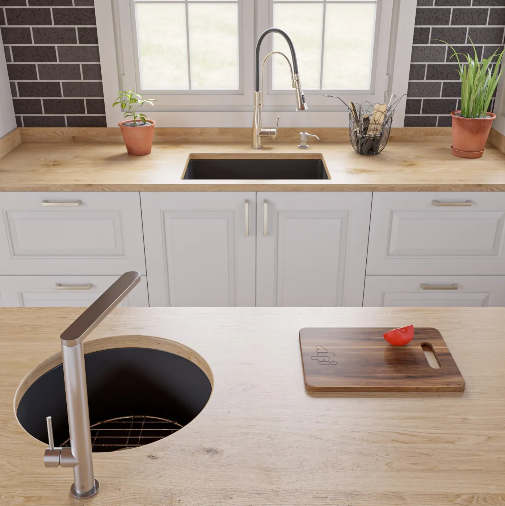 ALFI brand 27" Dual Mount Fireclay Kitchen Sink, Black Matte, No Faucet Hole, ABF2718UD-BM
