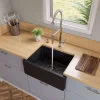 ALFI brand 24" Fireclay Farmhouse Sink, Black Matte, No Faucet Hole, AB2418HS-BM