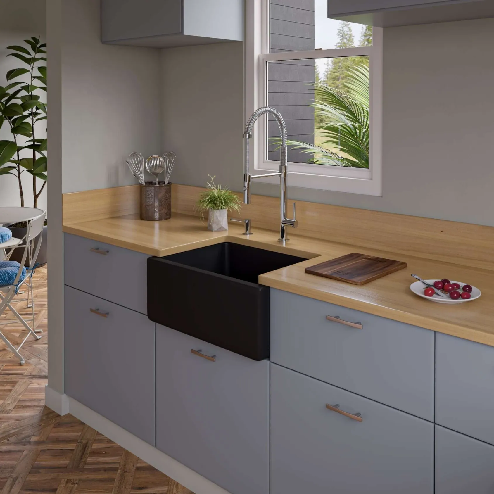 ALFI brand 24" Fireclay Farmhouse Sink, Black Matte, No Faucet Hole, AB2418HS-BM