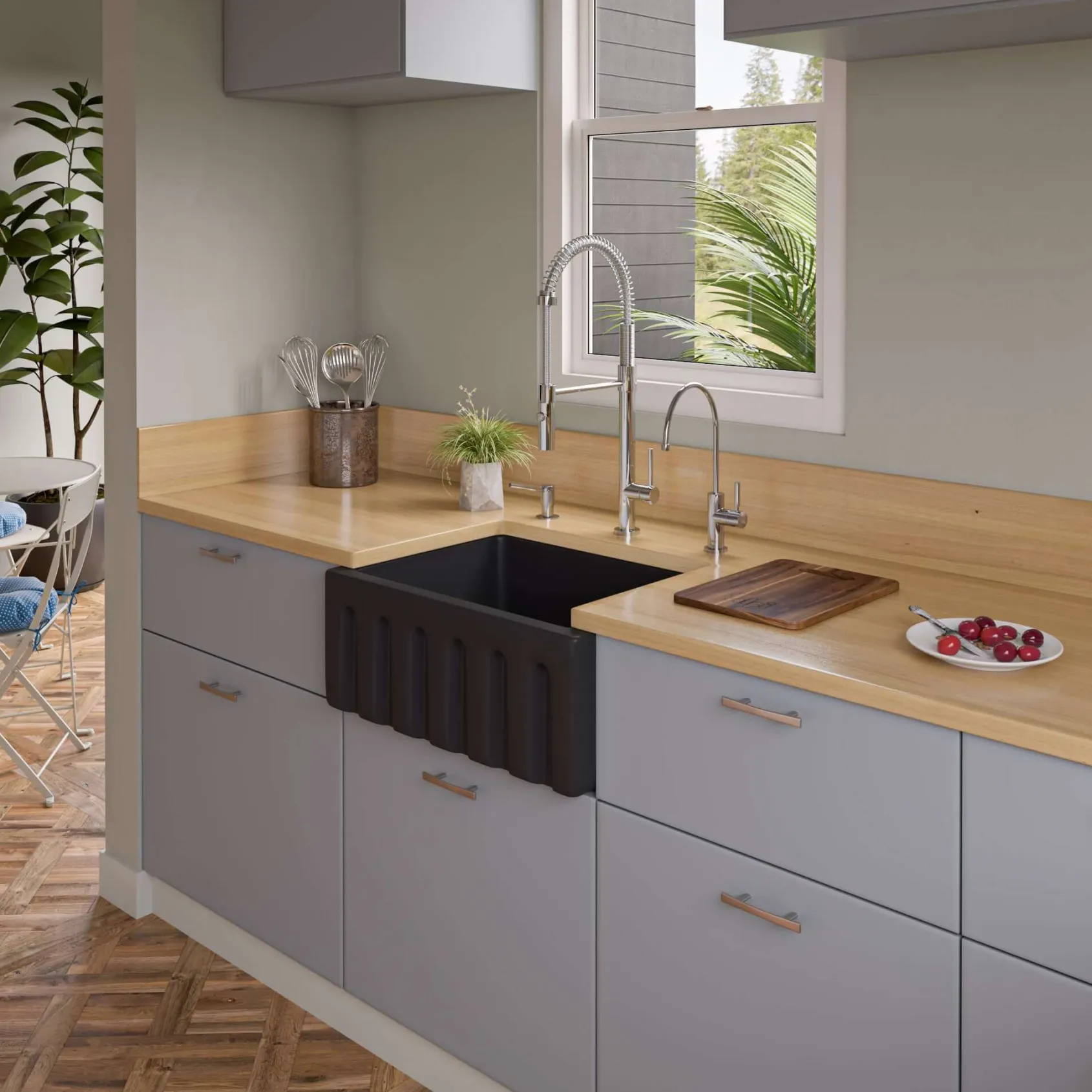 ALFI brand 24" Fireclay Farmhouse Sink, Black Matte, No Faucet Hole, AB2418HS-BM