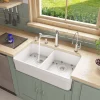 ALFI 32" Double Bowl Fireclay Farmhouse Apron Sink, White, AB512-W