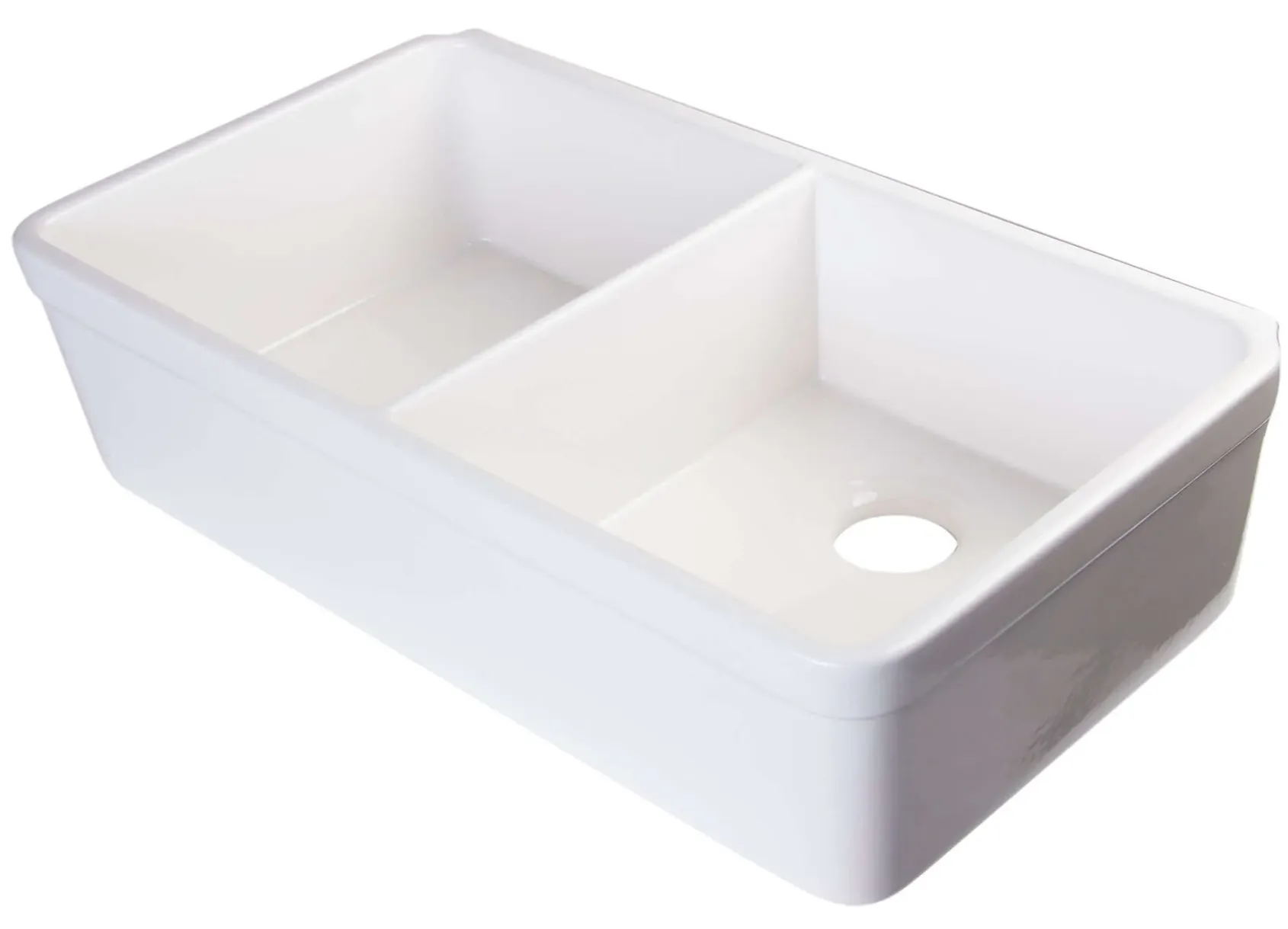 ALFI 32" Double Bowl Fireclay Farmhouse Apron Sink, White, AB512-W