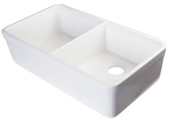 ALFI 32 inch White Double Bowl Fireclay Undermount Kitchen Sink, AB512UM-W