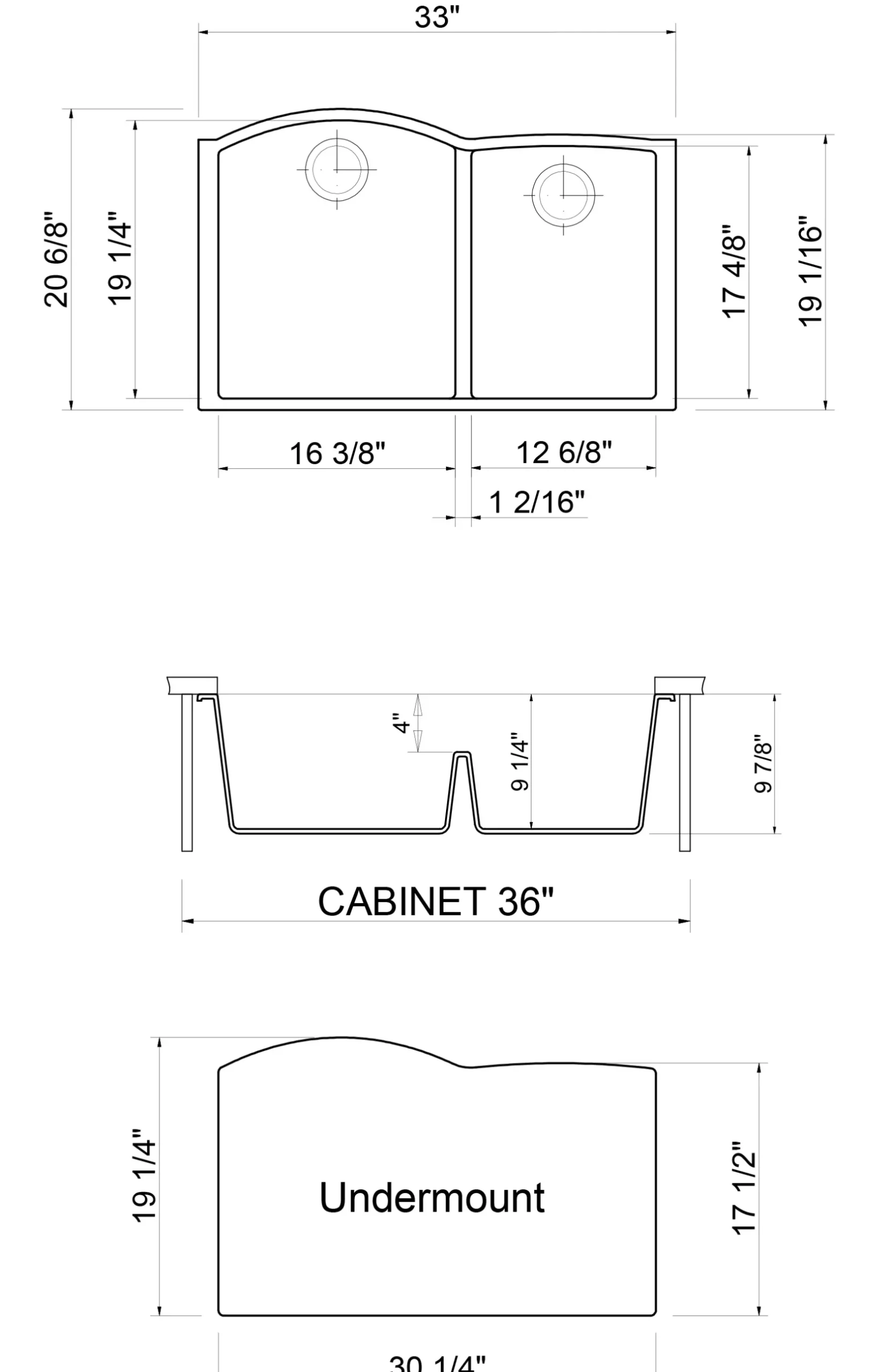 ALFI White 33" Double Bowl Undermount Granite Composite Kitchen Sink, AB3320UM-W
