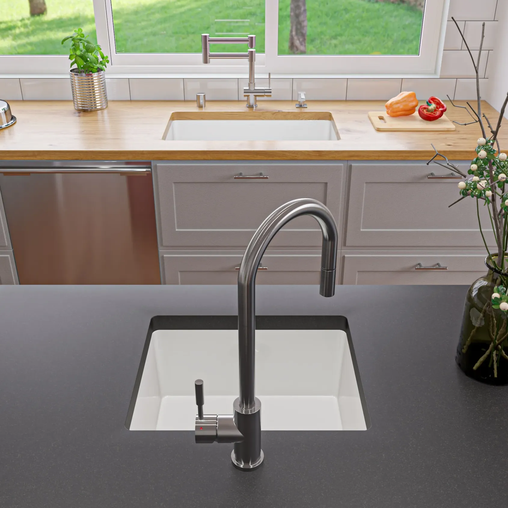 Alfi 20" White Fireclay Undermount Kitchen Sink, AB2017