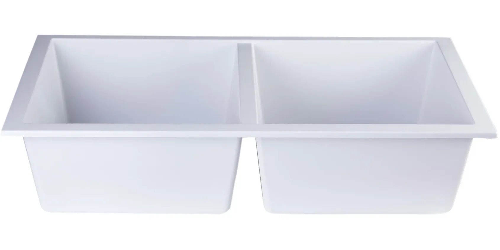 ALFI White 34" Undermount Double Bowl Granite Composite Kitchen Sink, AB3420UM-W