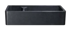 42" Black Granite Stone Farmhouse Kitchen Sink, 70/30 Double Bowl, Reversible, KF422010DB-NLP-7030-BK