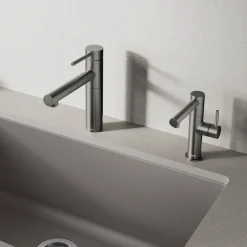 Blanco Alta II Low Arc Pull-Out Kitchen Faucet, Satin Dark Steel, 1.5 GPM, Brass, 527562