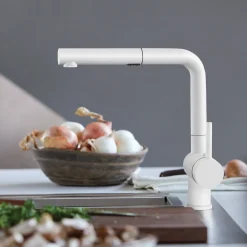 Blanco Linus 1.5 GPM Brass Kitchen Faucet, Pull-Out, White, 526373