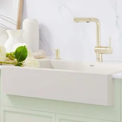 Blanco Linus Low Arc Pull-Out Dual-Spray Kitchen Faucet, Satin Gold, 1.5 GPM, Brass, 526686