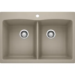 Blanco Diamond 33" Dual Mount Granite Composite Kitchen Sink, Silgranit, 50/50 Double Bowl, Truffle, 441285