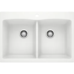 Blanco Diamond 33" Dual Mount Granite Composite Kitchen Sink, Silgranit, 50/50 Double Bowl, White, 440221