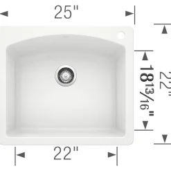 Blanco Diamond 25" Dual Mount Granite Composite Kitchen Sink, Silgranit, White, 440211