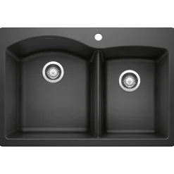 Blanco Diamond 33" Dual Mount Granite Composite Kitchen Sink, Silgranit, 60/40 Double Bowl, Anthracite, 440215
