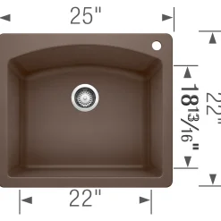 Blanco Diamond 25" Dual Mount Granite Composite Kitchen Sink, Silgranit, Cafe, 440208
