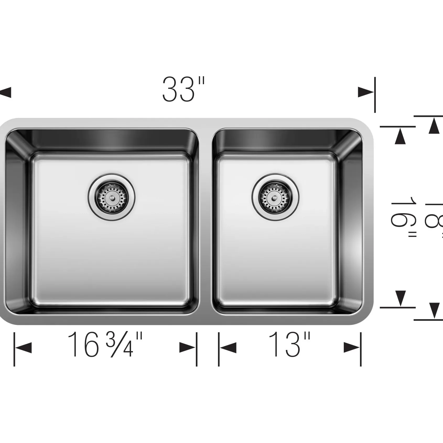 Blanco Formera 33" Undermount Stainless Steel Kitchen Sink, 60/40 Double Bowl, 18 Gauge, Satin Polish, 442769