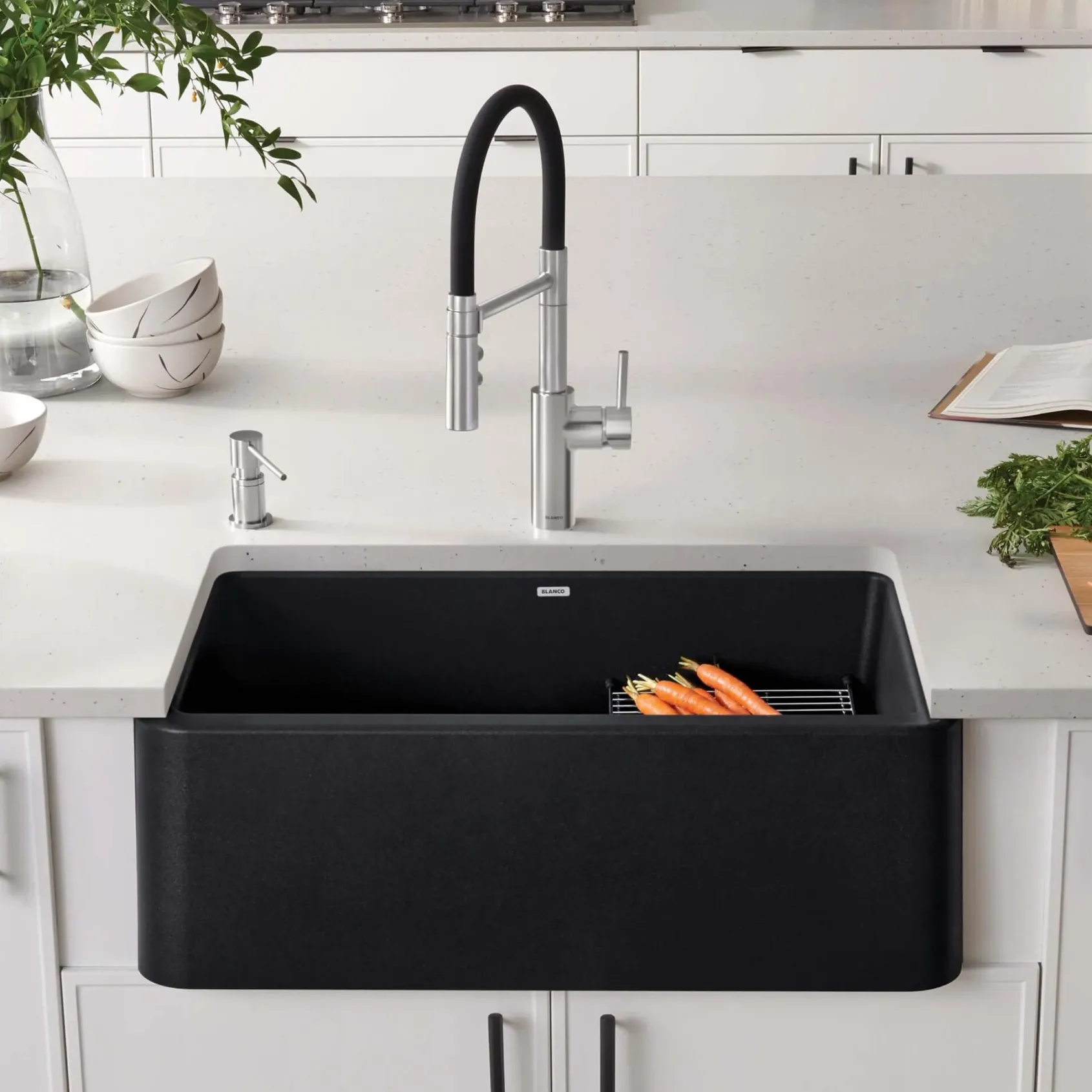 Blanco Ikon 30" Granite Composite Farmhouse Sink, Silgranit, Anthracite, 401732