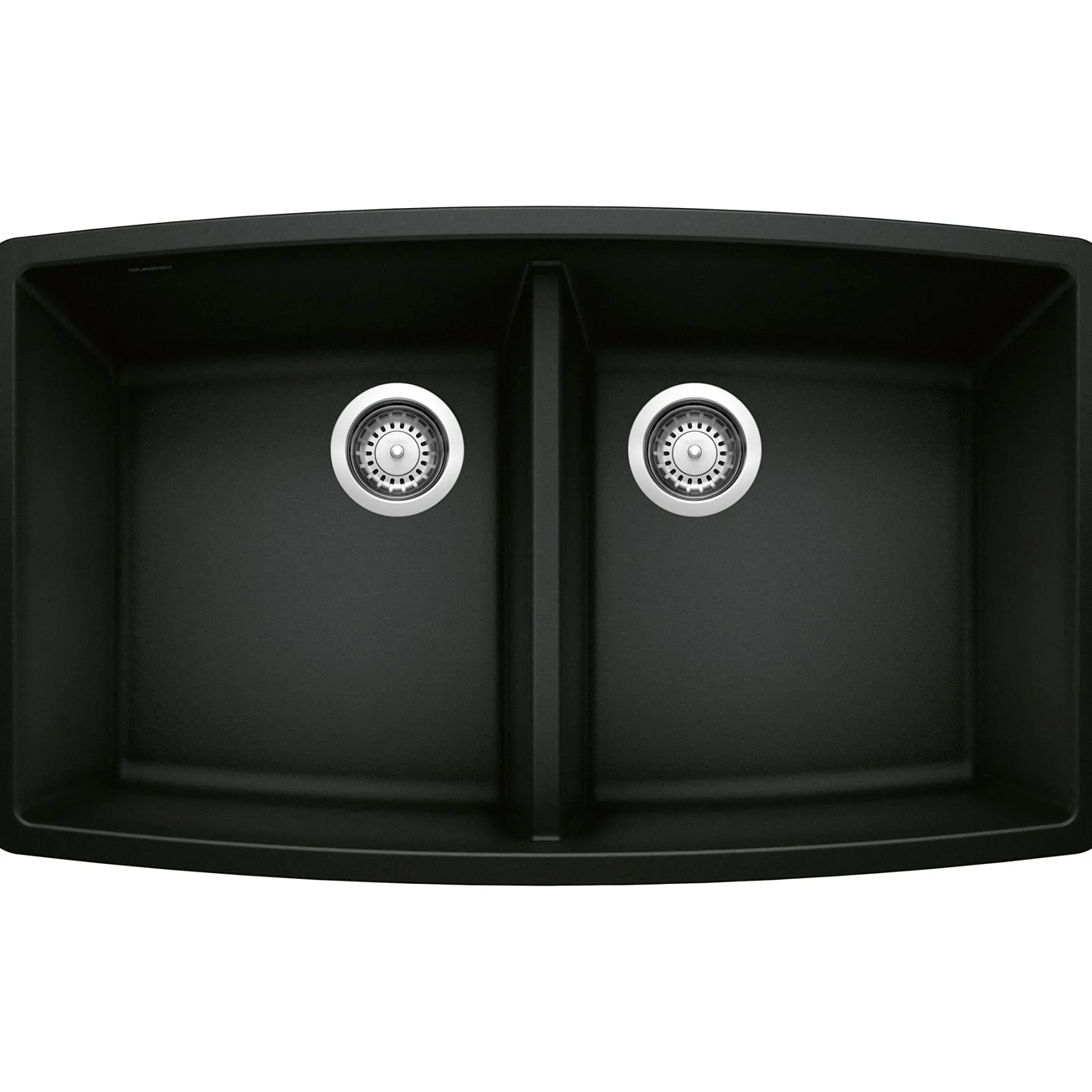 Blanco Performa 33" Undermount Granite Composite Kitchen Sink, Silgranit, 50/50 Double Bowl, Coal Black, 442937