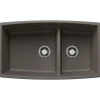 Blanco Performa 33" Undermount Silgranit Kitchen Sink, 60/40 Double Bowl, Volcano Gray, No Faucet Hole, 443125