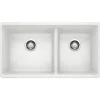Blanco Precis 33" Undermount Granite Composite Kitchen Sink, Silgranit, 60/40 Double Bowl, White, 441125