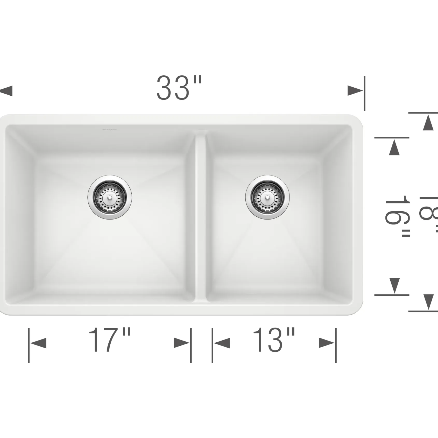 Blanco Precis 33" Undermount Granite Composite Kitchen Sink, Silgranit, 60/40 Double Bowl, White, 441125
