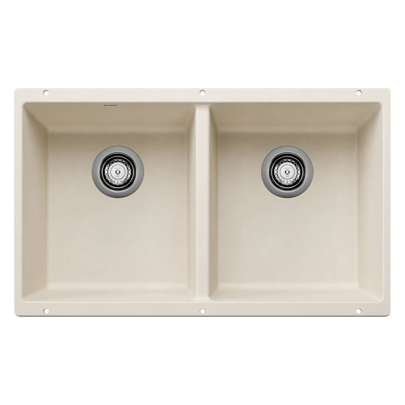 Blanco Precis 30" Undermount Silgranit Kitchen Sink, 50/50 Double Bowl, Soft White, No Faucet Hole, 527401