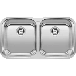 Blanco Stellar 33" Undermount Stainless Steel Kitchen Sink, 50/50 Double Bowl, 18 Gauge, Brushed Finish, 441020