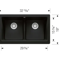 Blanco Vintera 33" Granite Composite Workstation Farmhouse Sink, Silgranit, 50/50 Double Bowl, Coal Black, 526554