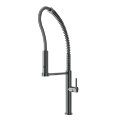 BOCCHI Baveno Pro 1.75 GPM 90 Degree Forward Brass Kitchen Faucet, Professional, Goose Neck, Gun Metal, 2027 0001 GM
