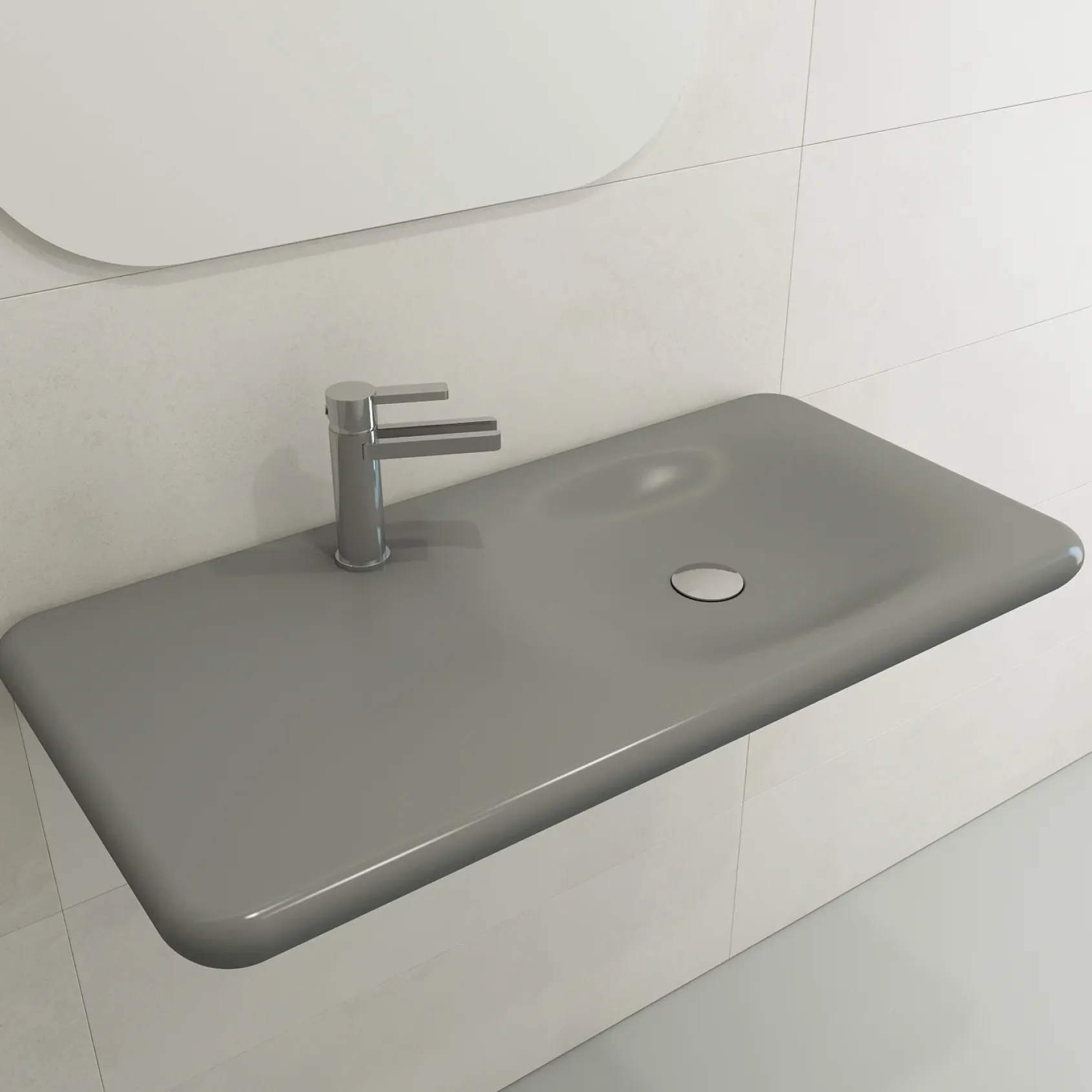 BOCCHI Fenice 36" Rectangle Wallmount Fireclay Bathroom Sink, Matte Gray, Single Faucet Hole, 1490-006-0126