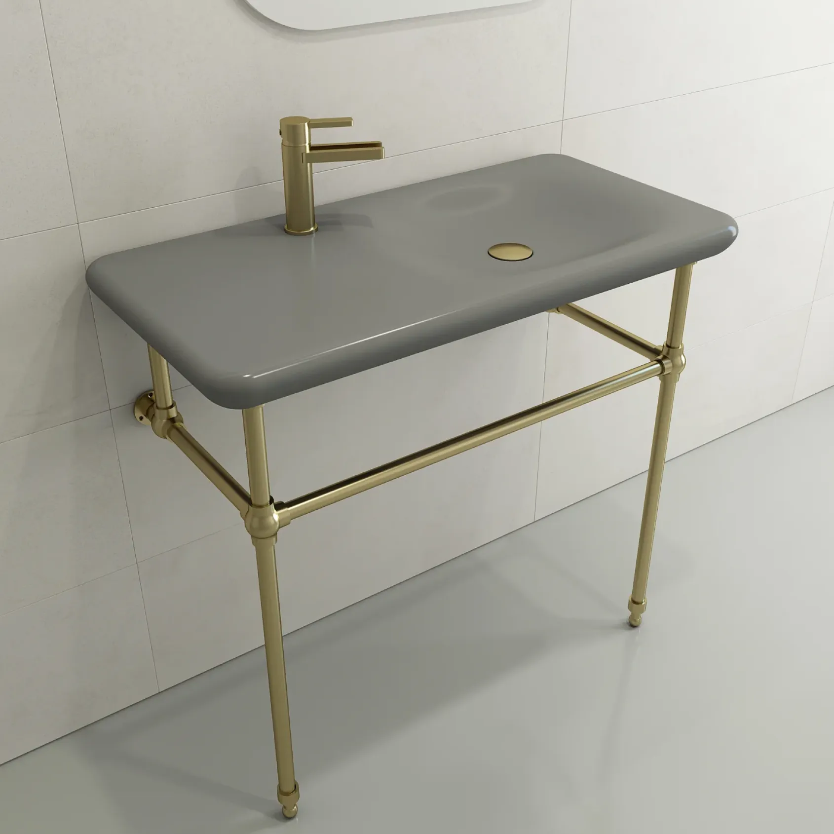 BOCCHI Fenice 36" Rectangle Wallmount Fireclay Bathroom Sink, Matte Gray, Single Faucet Hole, 1490-006-0126