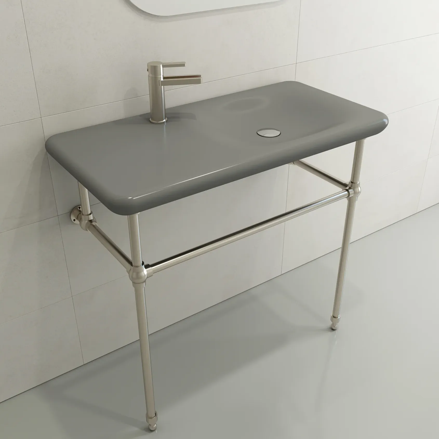 BOCCHI Fenice 36" Rectangle Wallmount Fireclay Bathroom Sink, Matte Gray, Single Faucet Hole, 1490-006-0126