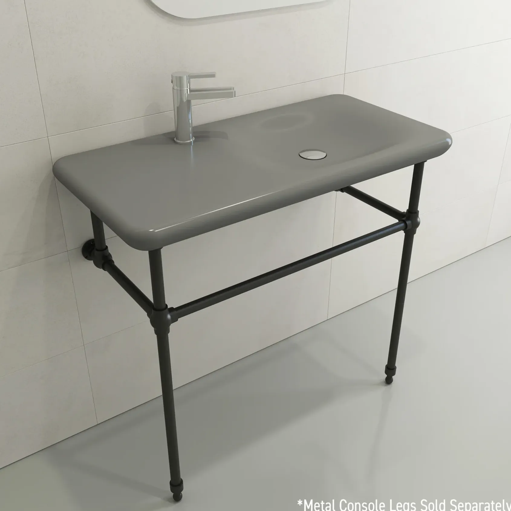 BOCCHI Fenice 36" Rectangle Wallmount Fireclay Bathroom Sink, Matte Gray, Single Faucet Hole, 1490-006-0126