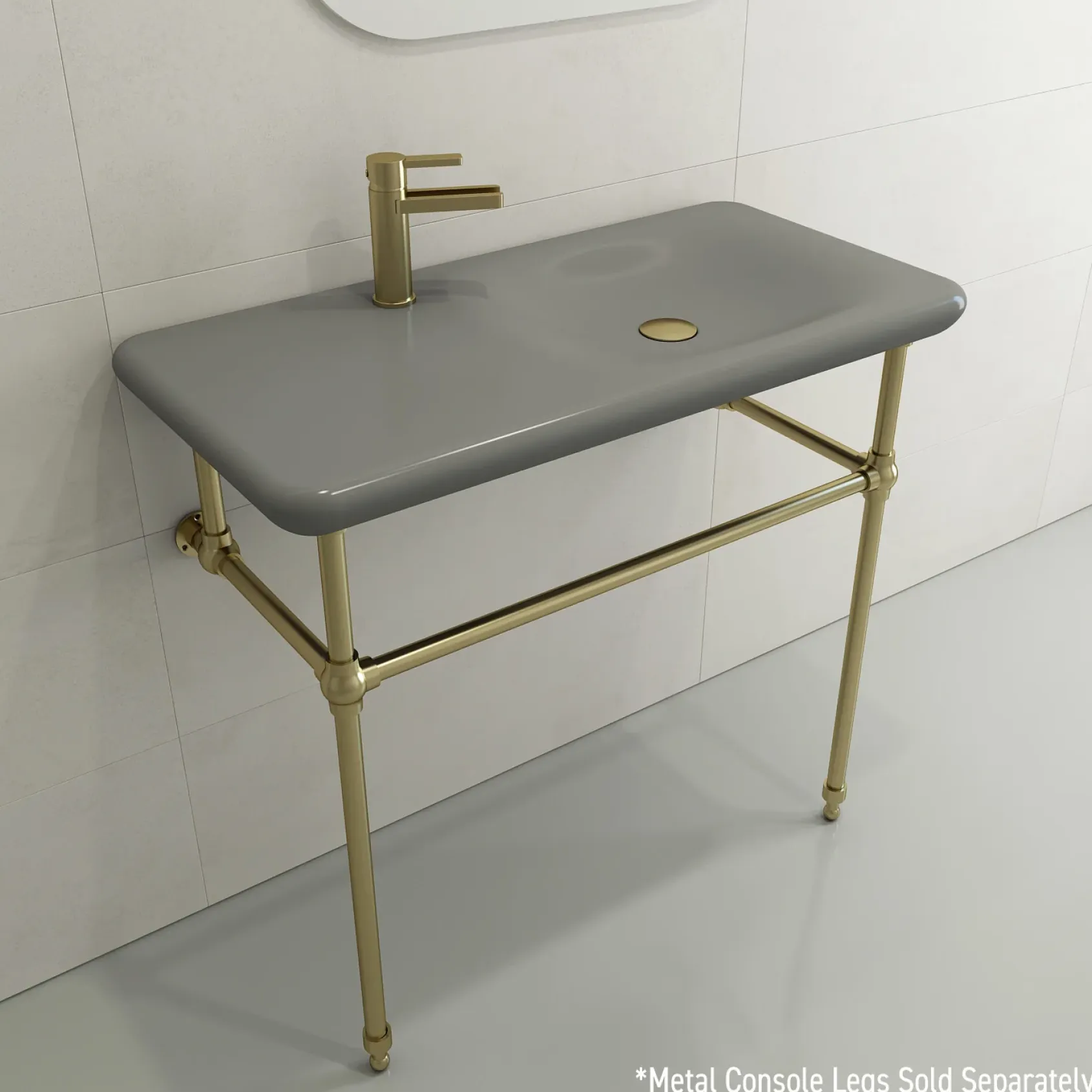 BOCCHI Fenice 36" Rectangle Wallmount Fireclay Bathroom Sink, Matte Gray, Single Faucet Hole, 1490-006-0126