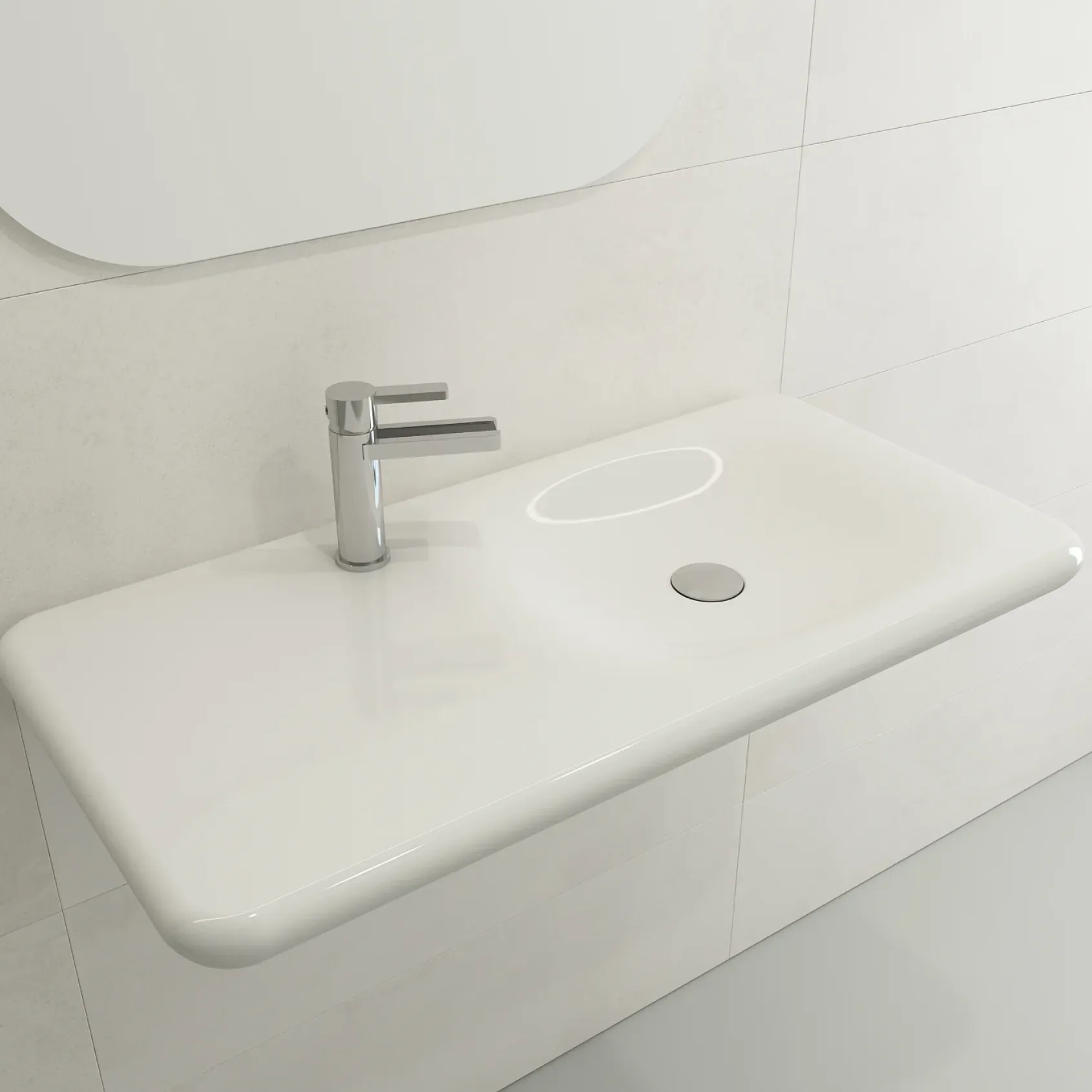 BOCCHI Fenice 36" Rectangle Wallmount Fireclay Bathroom Sink, White, Single Faucet Hole, 1490-001-0126