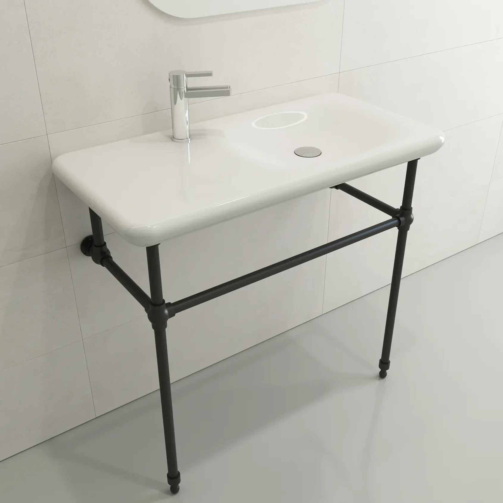BOCCHI Fenice 36" Rectangle Wallmount Fireclay Bathroom Sink, White, Single Faucet Hole, 1490-001-0126