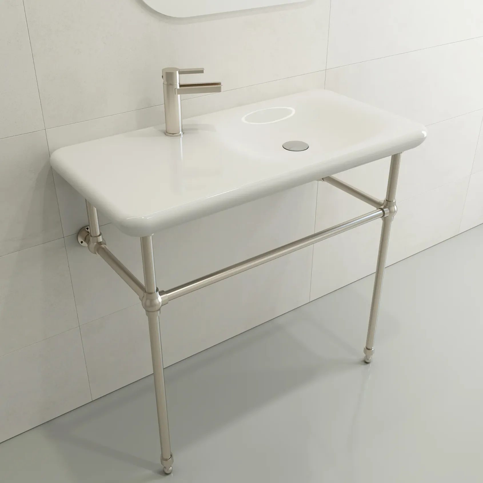 BOCCHI Fenice 36" Rectangle Wallmount Fireclay Bathroom Sink, White, Single Faucet Hole, 1490-001-0126